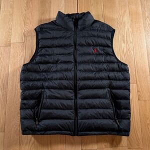 Polo Ralph Lauren Black Red Pony Nylon White Duck Down Light Puffer Vest Men XXL